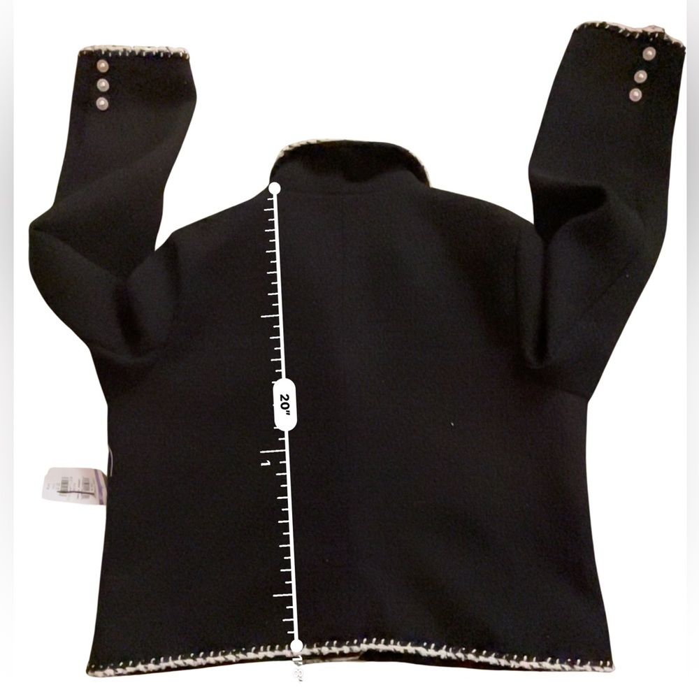 Ellen Tracy Black Boucle Blazer Pearl Buttons NWT L French Style Tweed Trim - Picture 13 of 14